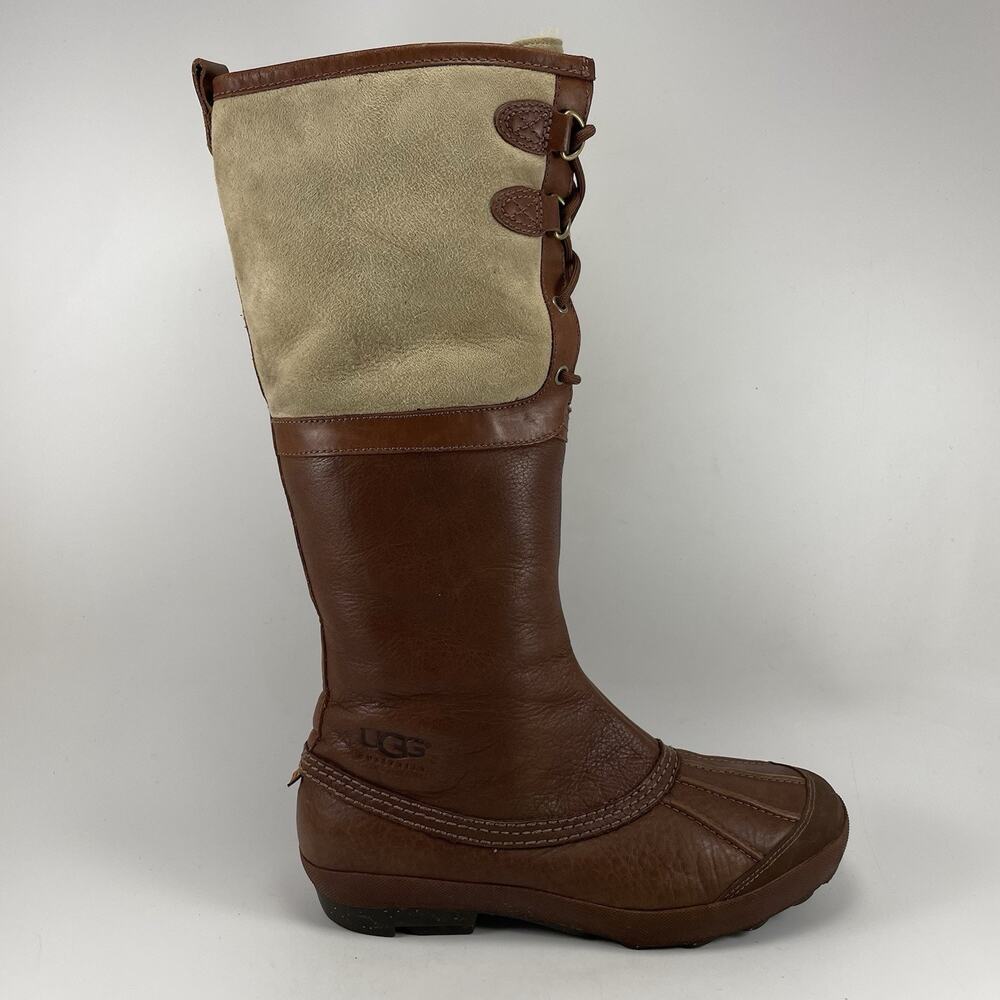 UGG Belcloud 1900 Womens Size 10 Brown Leather Suede Waterproof Tall Boots